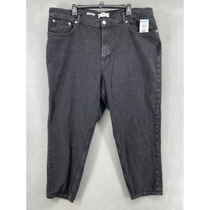 MNG Mango Denim Mom Jeans Sz 22 Plus High Waist‎ Ankle Faded Black Denim